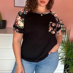 Floral print pocket raglan sleeve tee